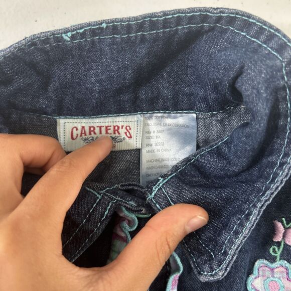 Vtg‎ Carter's Denim Dress Kids 6X Blue Embroidered Vacation Sundress - Picture 5 of 12
